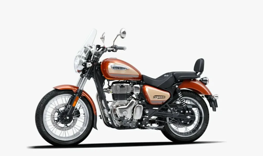 Royal Enfield Meteor 350, Meteor 350 Sundowner Orange, Meteor 350 Special Edition, Royal Enfield Motoverse 2025, Royal Enfield touring bike, Meteor 350 Deluxe Touring Seat, Royal Enfield tubeless spoke wheels, Meteor 350 navigation pod, Royal Enfield LED headlamp, 350cc cruiser bike, Royal Enfield limited edition, Meteor 350 comfort features, Royal Enfield new launches 2025